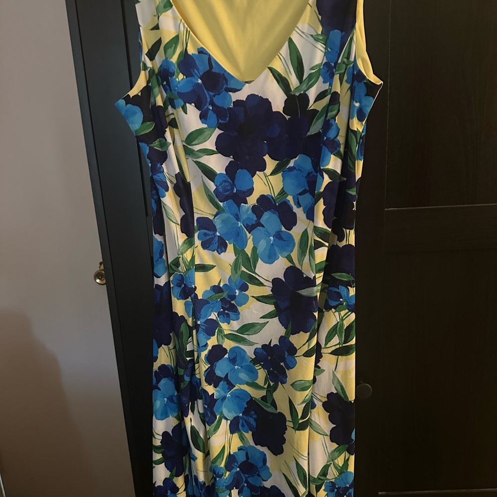American Living Blue and Yellow Sleeveless V-Neck Maxi Dress